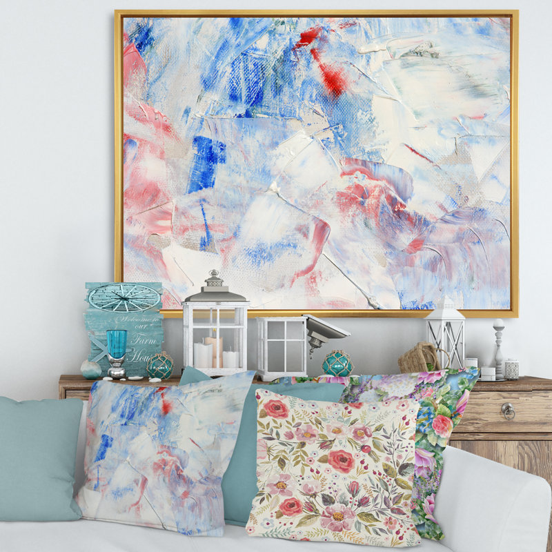 Composition abstraite bleue - peinture sur toile, Cadre flottant doré, H 12 po x l 20 po x p 1 po