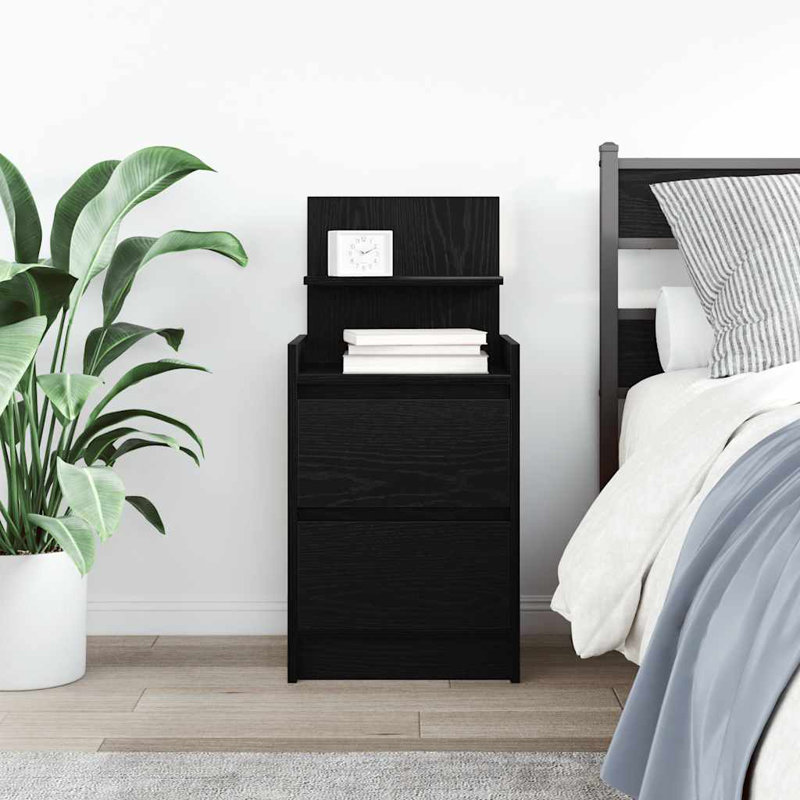 Bedside Cabinets With 2 Drawers 2 Pcs 38X34x80 Cm, 1, Black