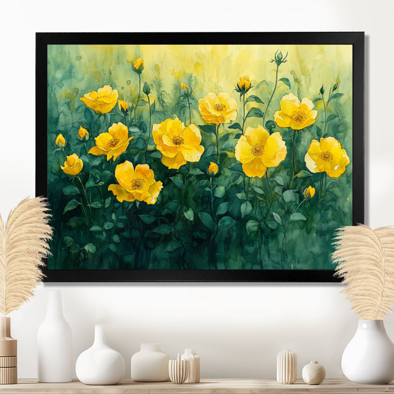 Imalda Country Side Summer Roses Serenade - Roses, art mural, Reproduction encadrée d'une seule photo, Noir