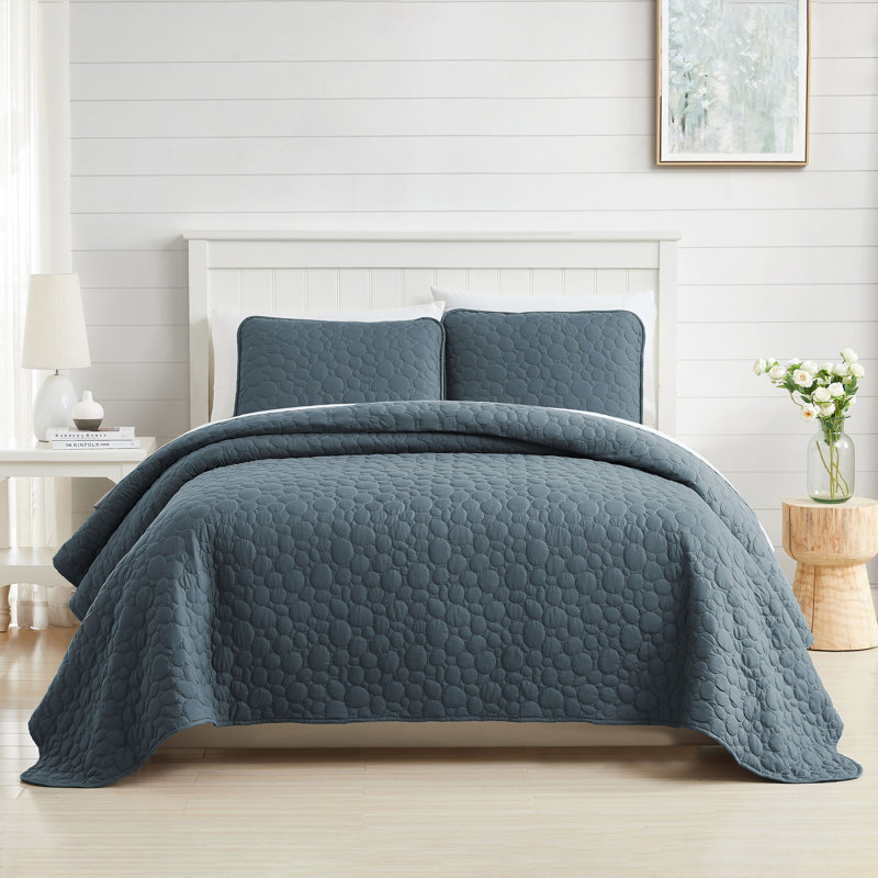 Pebble Quilted Lightweight Prewash Microfiber Quilt Set, Twin Quilt + 1 Standard Sham, Blue Mirage