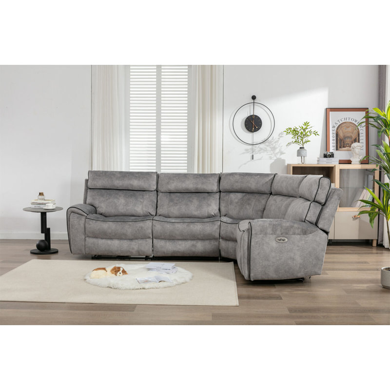 Filton 4 Seater Reclining Sofa & Chaise, Light Grey