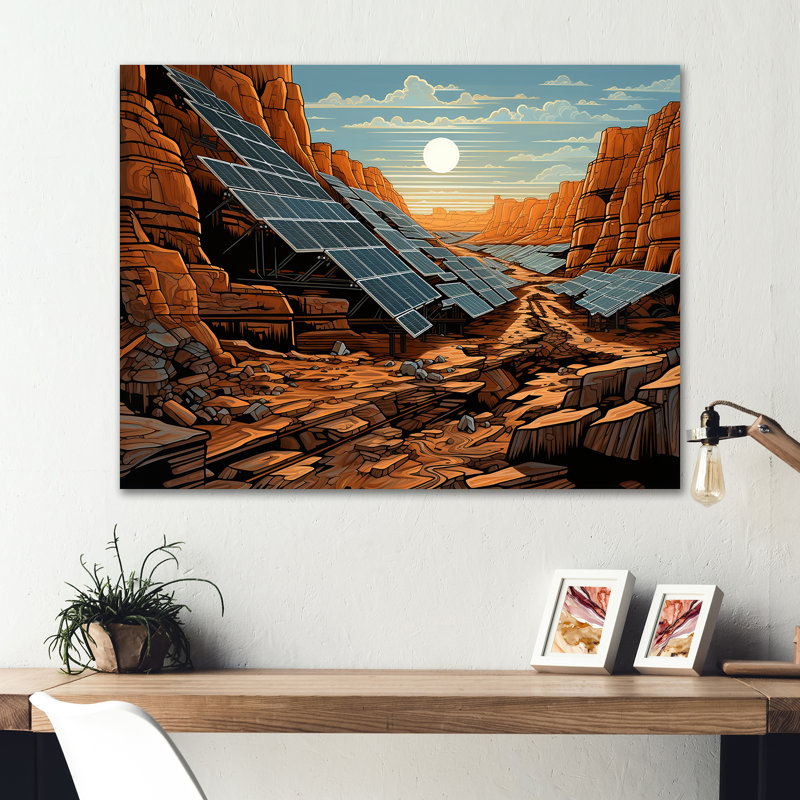 Orange Desert Solar Panels Field - Solar Panels Metal Wall Art MT135997, 30" H x 40" W x 1.5" D