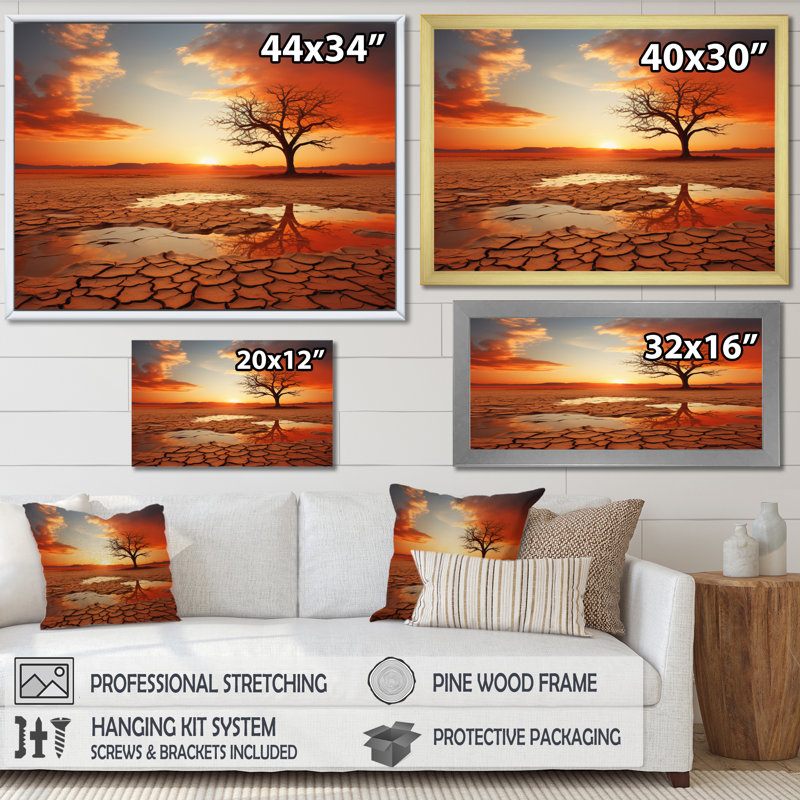 «Scenic Landscape Desert Mirage III», reproduction, H 24 po x l 32 po x P 1 po, Cadre flottant blanc
