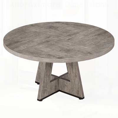 Round Farmhouse Dining Table – Rustic Grey Wood Kitchen Table for 4, Cross Base Wooden Dinner Table for Dining Room, Breakfast Nook, or Living Area