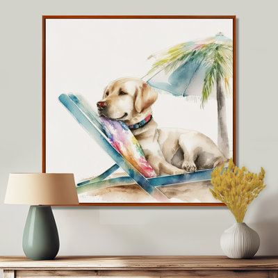 Dog On Chair At The Beach I - Dog Canvas Prints