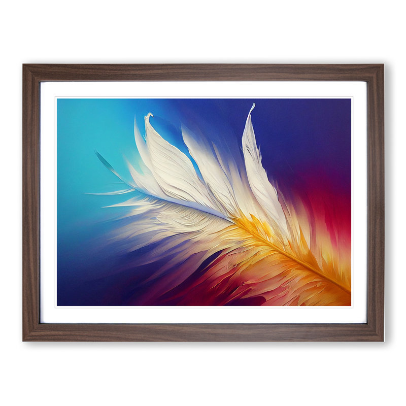 Harmonious Bird Feathers - Single Picture Frame Print, 46cm H x 64cm W x 2cm D, Walnut