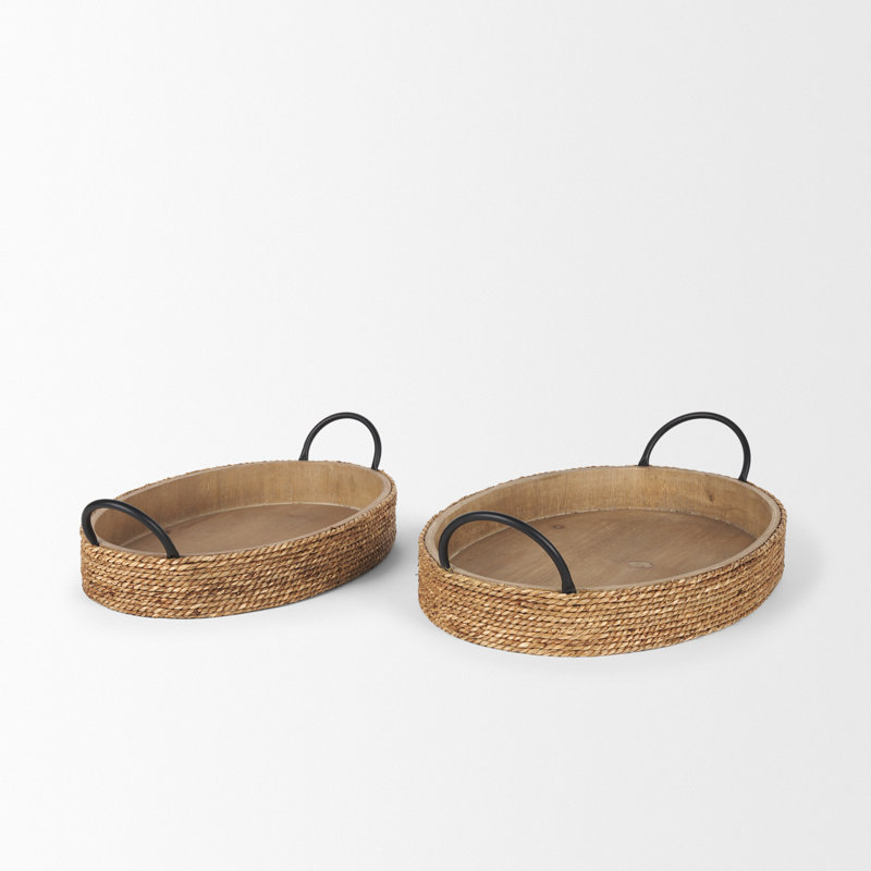 Lally Trays Are Crafted From Solid Wood, Its Exterior Wrapped In Natural Jute Along With Two Matte Black Metal Handles.
