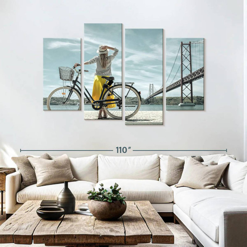 Senne, femme et bicyclette, H 54 po x l 84 po