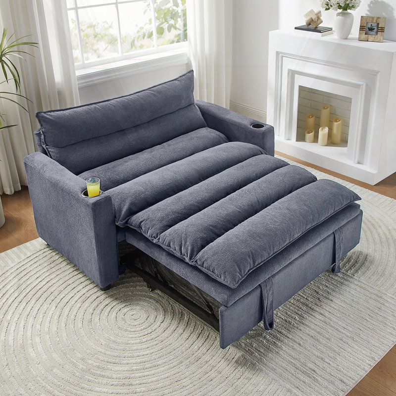 Lit escamotable 3 en 1 multifonctionnel en velours, Gris