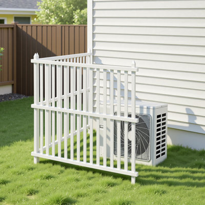 2 Panels Outdoor Privacy Screen, 48 x 48 in Air Conditioner Fence with 19.7 in Ground Stakes, Pool Equipment Enclosure, Strip Vinyl Privacy Fence, White, Ideal for Trash Can and A/C Units