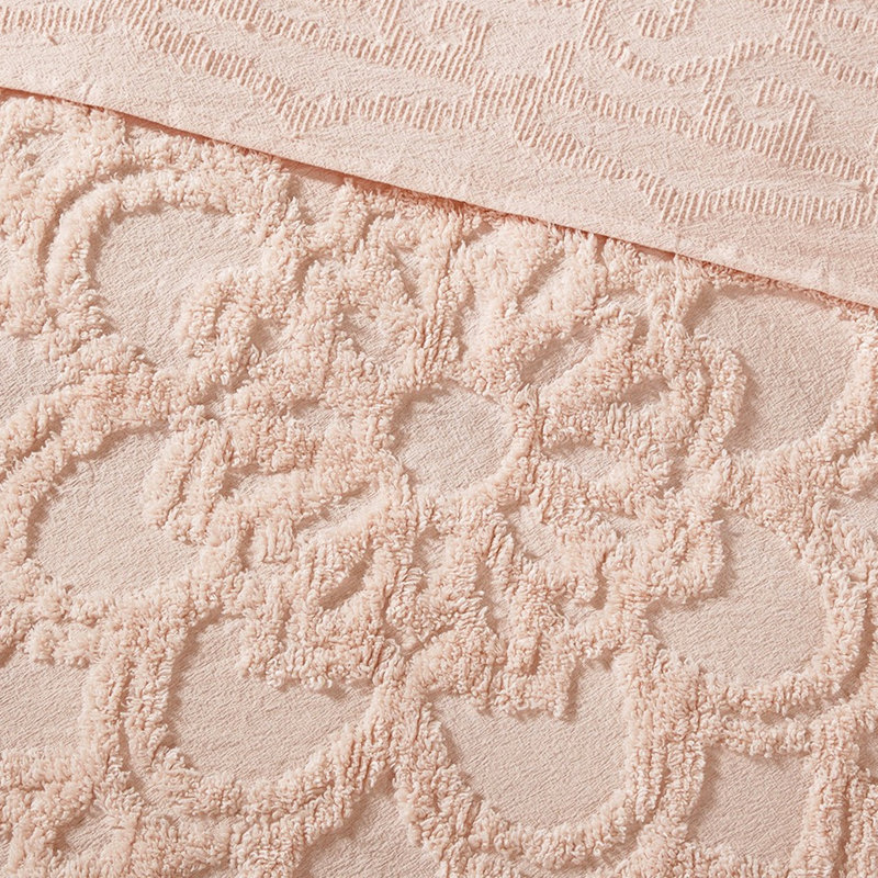 Couvre-lit double / grand en coton à motif de franges en chenille Blush