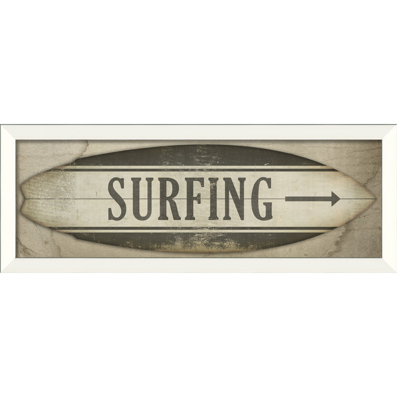 Surfing Right Framed Graphic Art with Black Wooden Frame