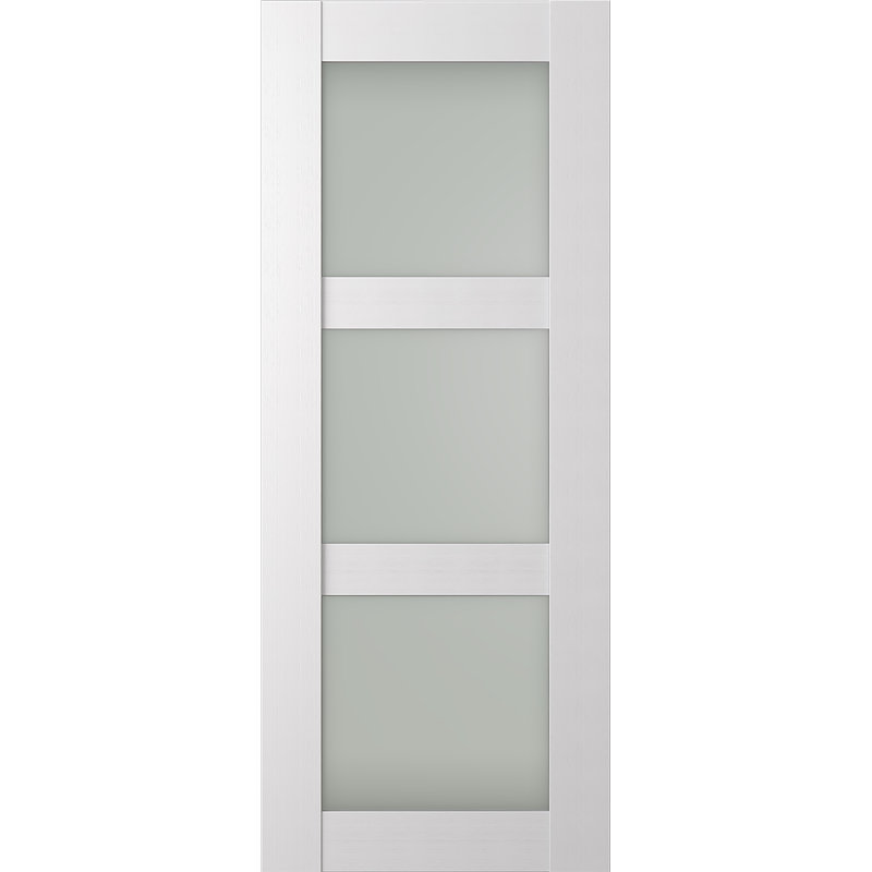 Dalle de porte intérieure 3 panneaux Palladio en bois manufacturé et en verre givré, Blanc, 17,75 po x 79,38 po