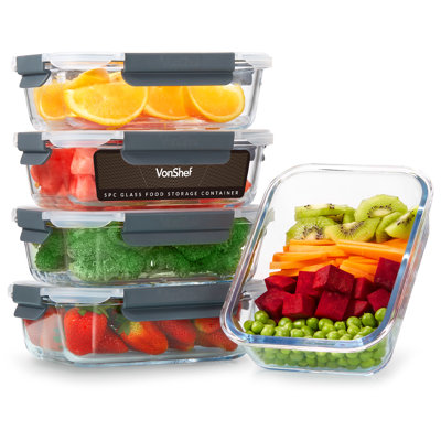 Glass Food Storage Container - Set of 5 Containers and 5 Lids