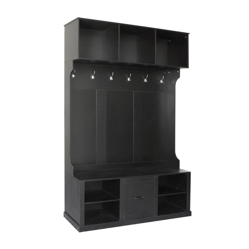 Hall Tree With 6 Hooks, Coat Hanger, Entryway Bench, 3-In-1 Design, A Spacious Drawer, Black