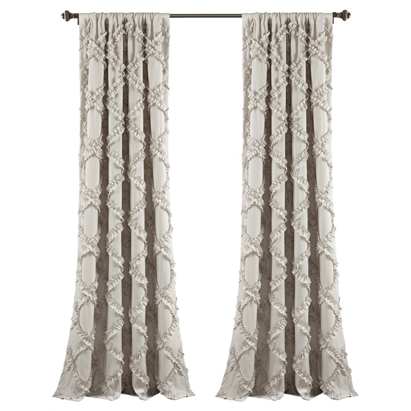 Neutral Polyester Ruffle Diamond Light-Filtering Curtain Panels, 84" x 54"