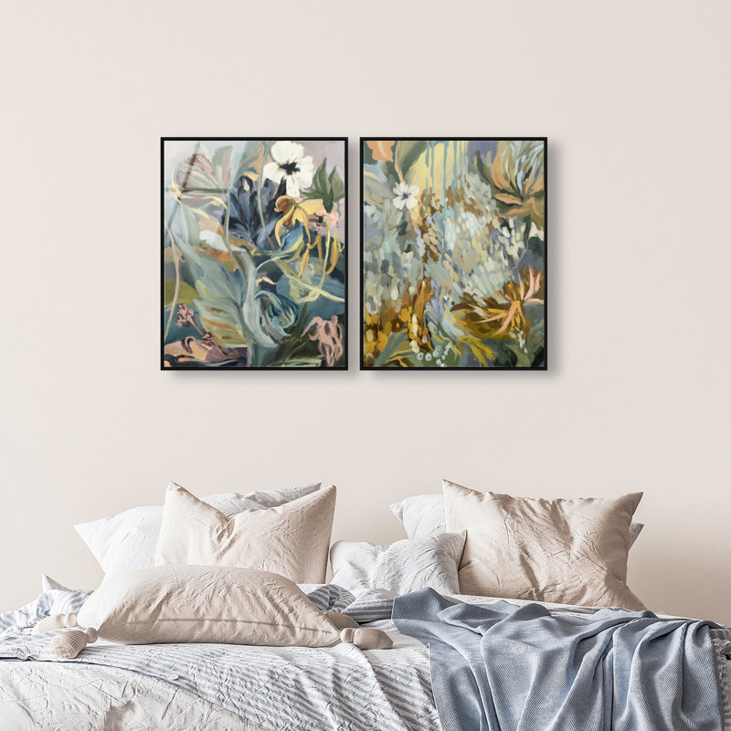 Moss Overlap Set Set by Oliver Gal, 42"H x 34"W, Black Floater Frame