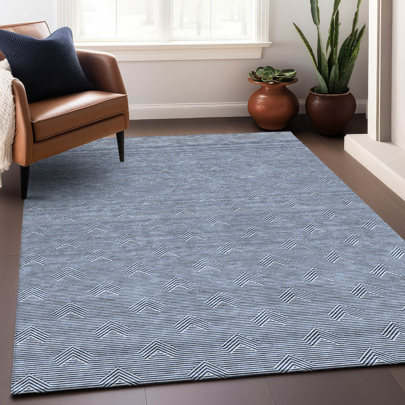 Premium Machine Washable Prisco Blue Rug, Rectangle 5' x 7'6"