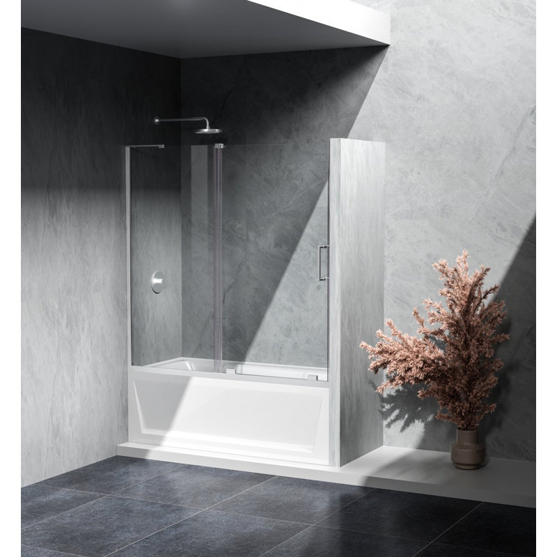 56.29" - 60" W x 60" H Single Sliding Frameless Tub Door, Nickel