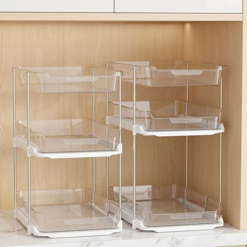 Ensemble de 2 compartiments de rangement pour garde-manger empilables à 3 niveaux avec séparateurs mobiles