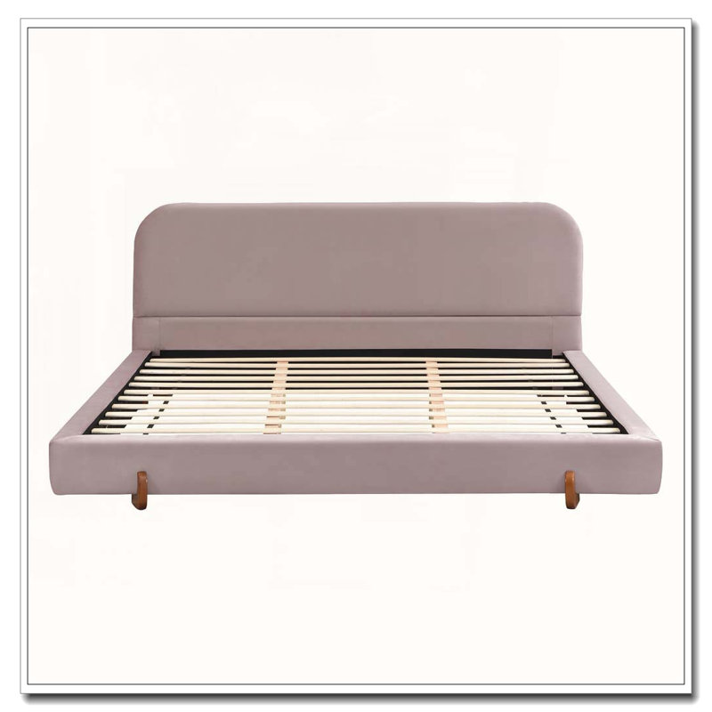 Solid Wood Legs Upholstered Bed Frame, Pink Velvet, King