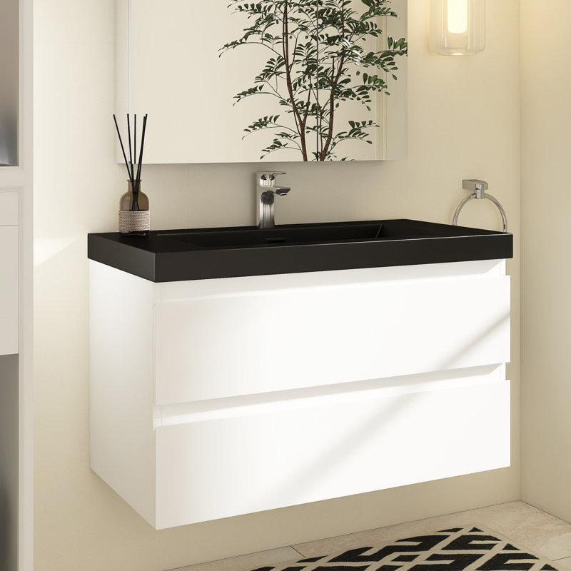 Meuble-lavabo flottant blanc 36 po Angela Angela, Blanc