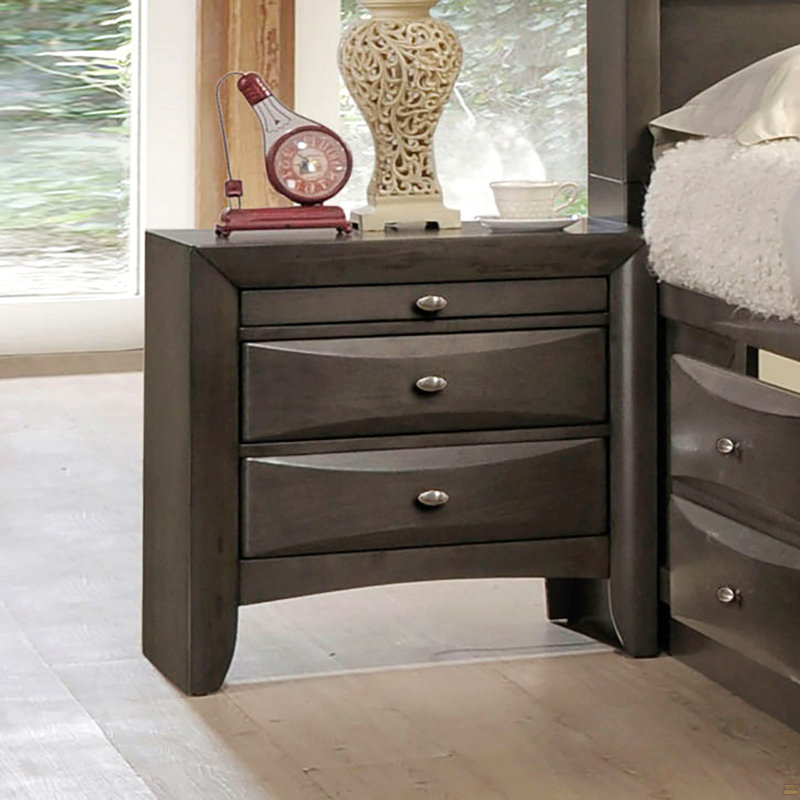 Table de chevet 1Pc Table de chevet en bois massif avec poignées 2 tiroirs, Gris