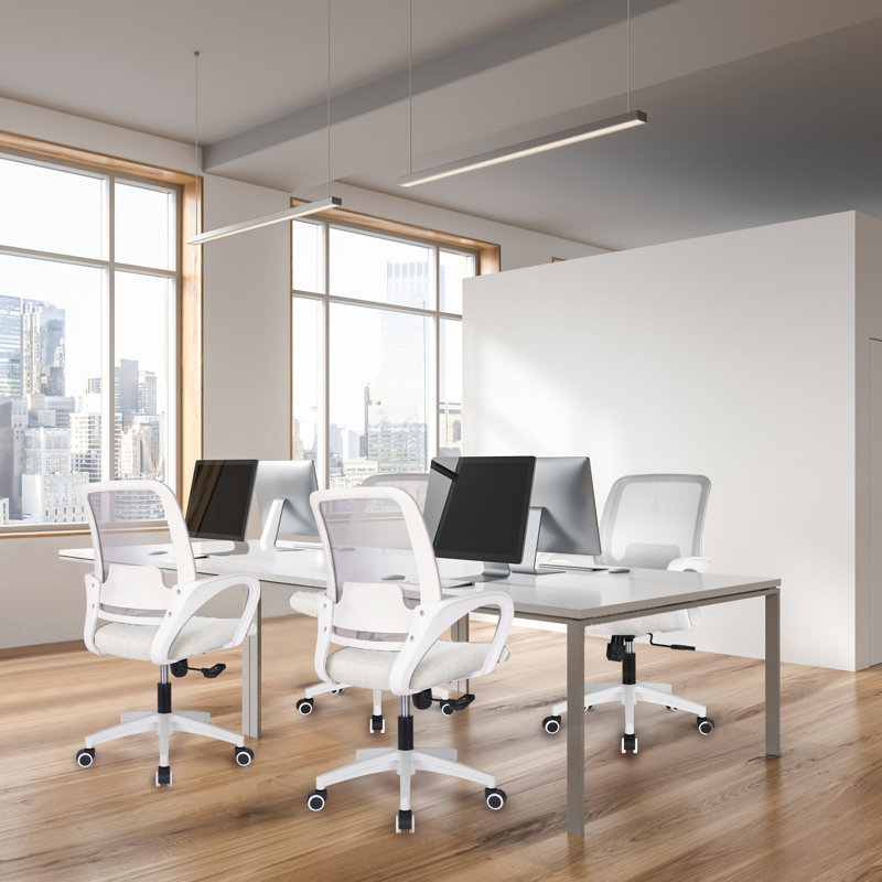 Nectara Space-Saving Ergonomic Home Office Chair with Mesh Back and Armrests, Ivory