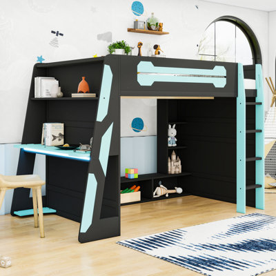 Full Size Gaming And Work Loft Bed With Integrated Desk And RGB Lighting