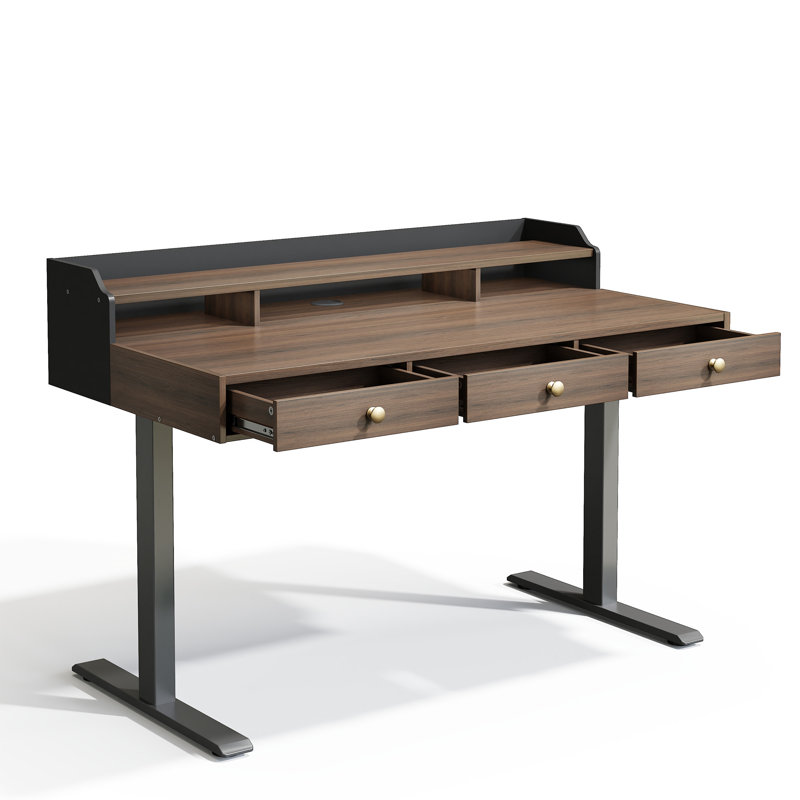 Bureau de direction 72,8 po avec rehausse, table réglable en hauteur de 48 po, station de charge intégrée pour bureau à domicile