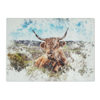 Tempered Glass a Resting Highland Cow Watercolour Chopping Board