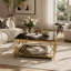Table basse carrée en verre de 33,5 po, cadre géométrique luxueux, tablette inférieure-594622219