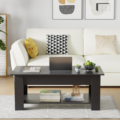 Single Coffee Table, Modern Living Room Accent Table with Wooden Top and Metal Legs for Home, Apartment and Lounge Space Use