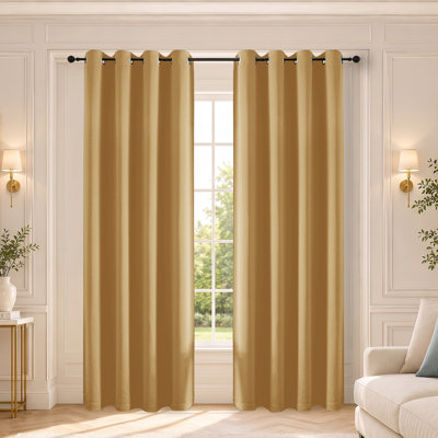 Gold Room Darkening Curtains for Bedroom Living Room 84 Inch Length 2 Panels Set, Thermal Insulated Curtains & Drapes, Solid Grommet Noise Reducing Window Treatment, W50 x L84 Inch