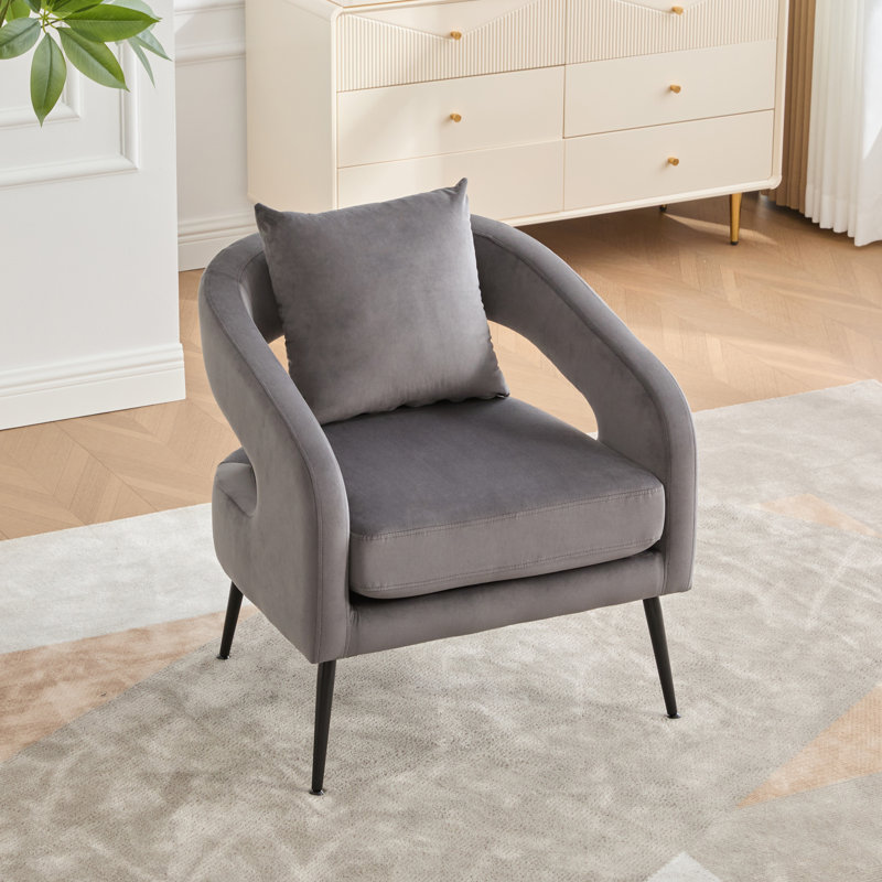 Fauteuil demi-tonneau en velours, Gris