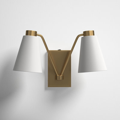 Meridian 2-Light Wall Sconce in White with Natural Brass