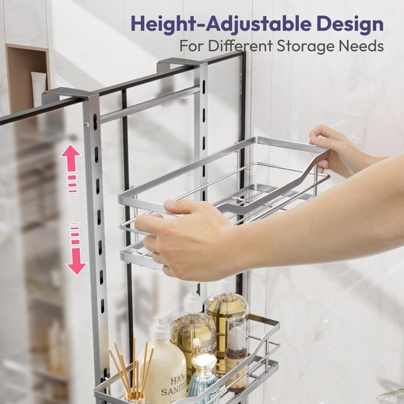 Serviteur de douche au-dessus de la porte, organisateur de suspension réglable avec porte-savon, 4 niveaux (argent), Argent