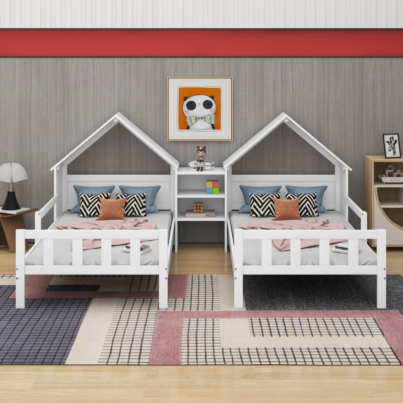 Lit plateforme simple avec tête de lit et table de chevet, Blanc