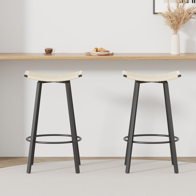 Tabourets de bar à hauteur de comptoir, chaises de cuisine tissées à la main sans dossier avec repose-pieds rond, ensemble de 2 tabourets de pub en PVC pour l'intérieur et l'extérieur