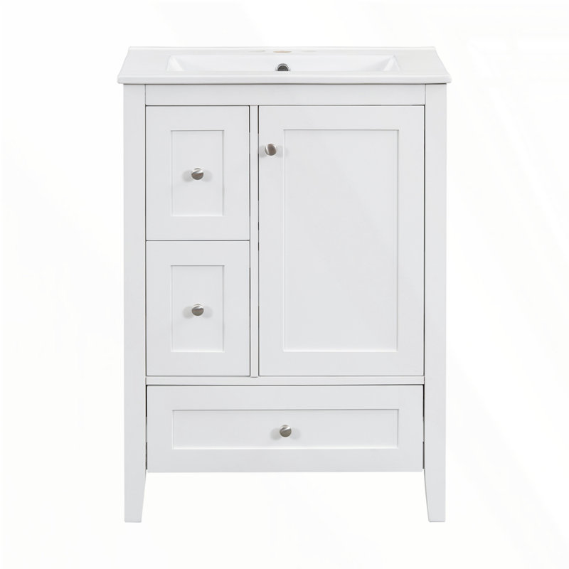 Meuble-lavabo 24 po avec rangement, Argent, Blanc