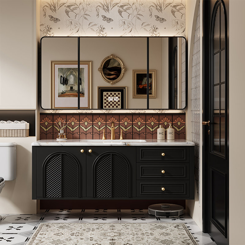 Retro French style bathroom cabinet, 19.69" H x 51.18" W x 19.69" D, Black