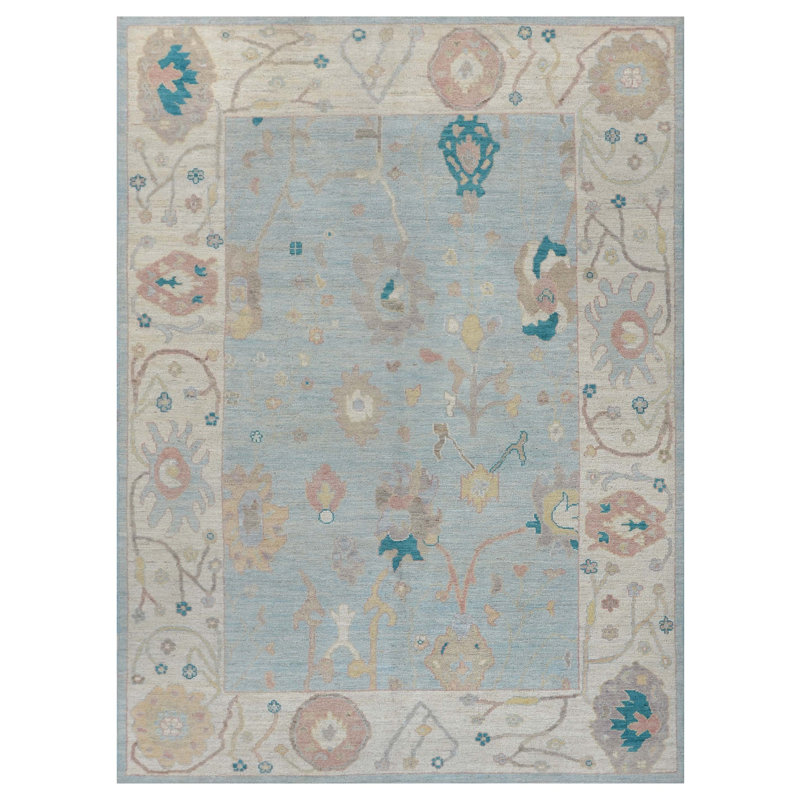 Pacific Ushak Wool Weft 6x9 Turquoise / Ivory Transitional Hand Knotted Area Rug