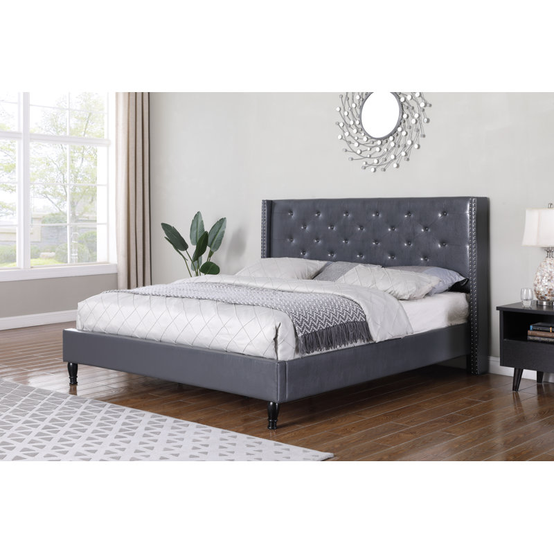 Lashuay Upholstered Wingback Bed, King, Gray