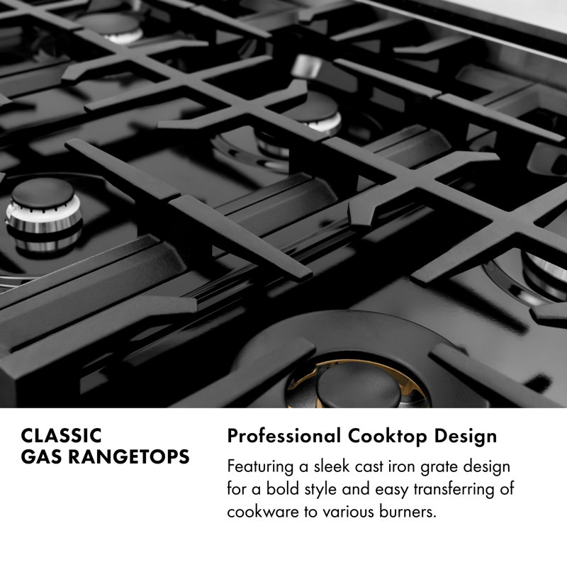 Professional 36" Gas Cooktop with 6 Burners, Stainless Steel