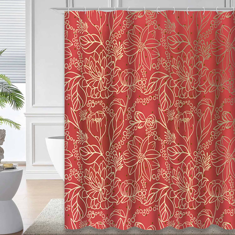 Rideau de douche imperméable à motif floral avec 12 crochets, L 72 po x l 84 po