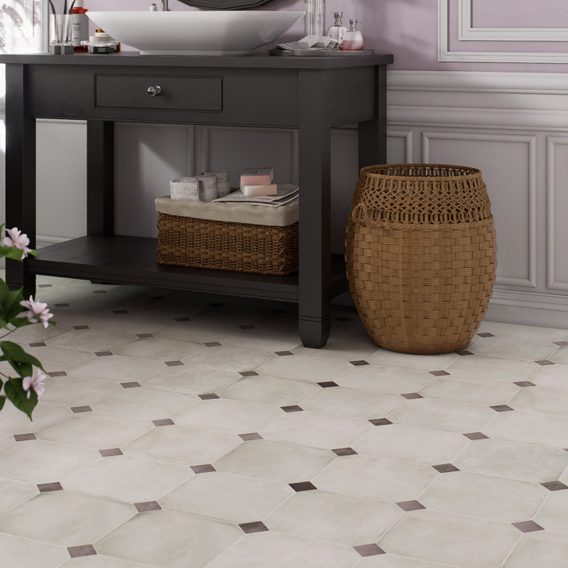 Lavande octogone avec taco 7-7 / 8 po X 7-7 / 8 po Carreau de porcelaine pour plancher et mur, Beige clair / gris