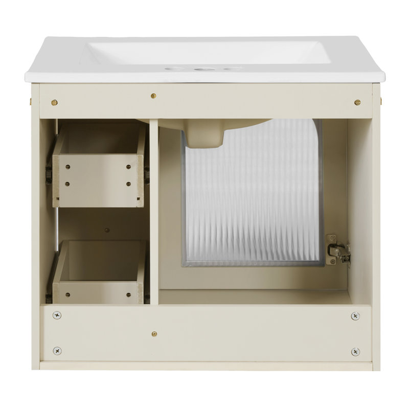 Meuble-lavabo mural simple 24 po avec comptoir en céramique 24 po, Beige