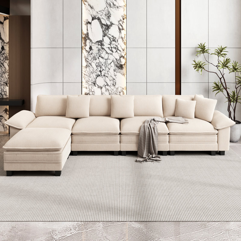 Sofa & Chaise, 5, Beige Corduroy