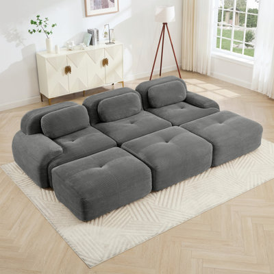 Canapé rembourré, canapé modulaire à trois places avec 3 repose-pieds pour le salon et la salle multimédia
