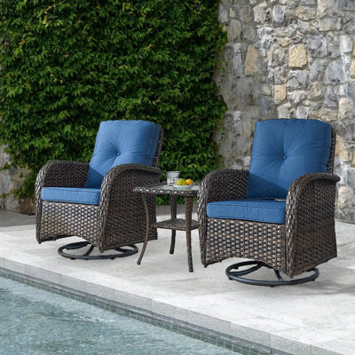 Gaetanino Swivel PE Wicker Rattan Outdoor Rocking Chairs Set with Side Table (2 chairs and 1 side table)